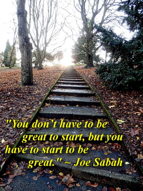 "You don’t have to be great to start, but you have to start to be great." ~ Joe Sabah 